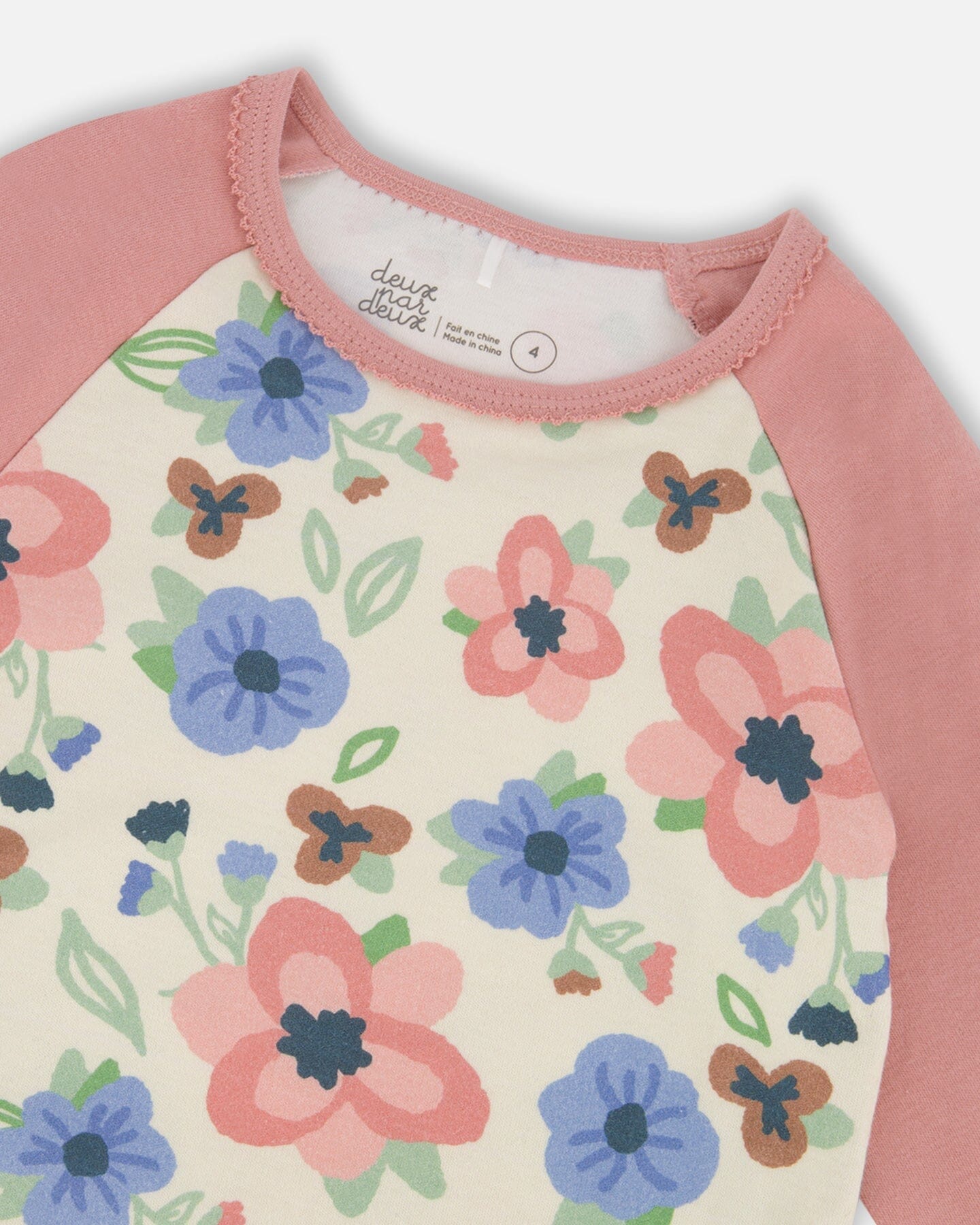 Organic Cotton Two-Piece Pajamas Off-White Flower Print - Image 4