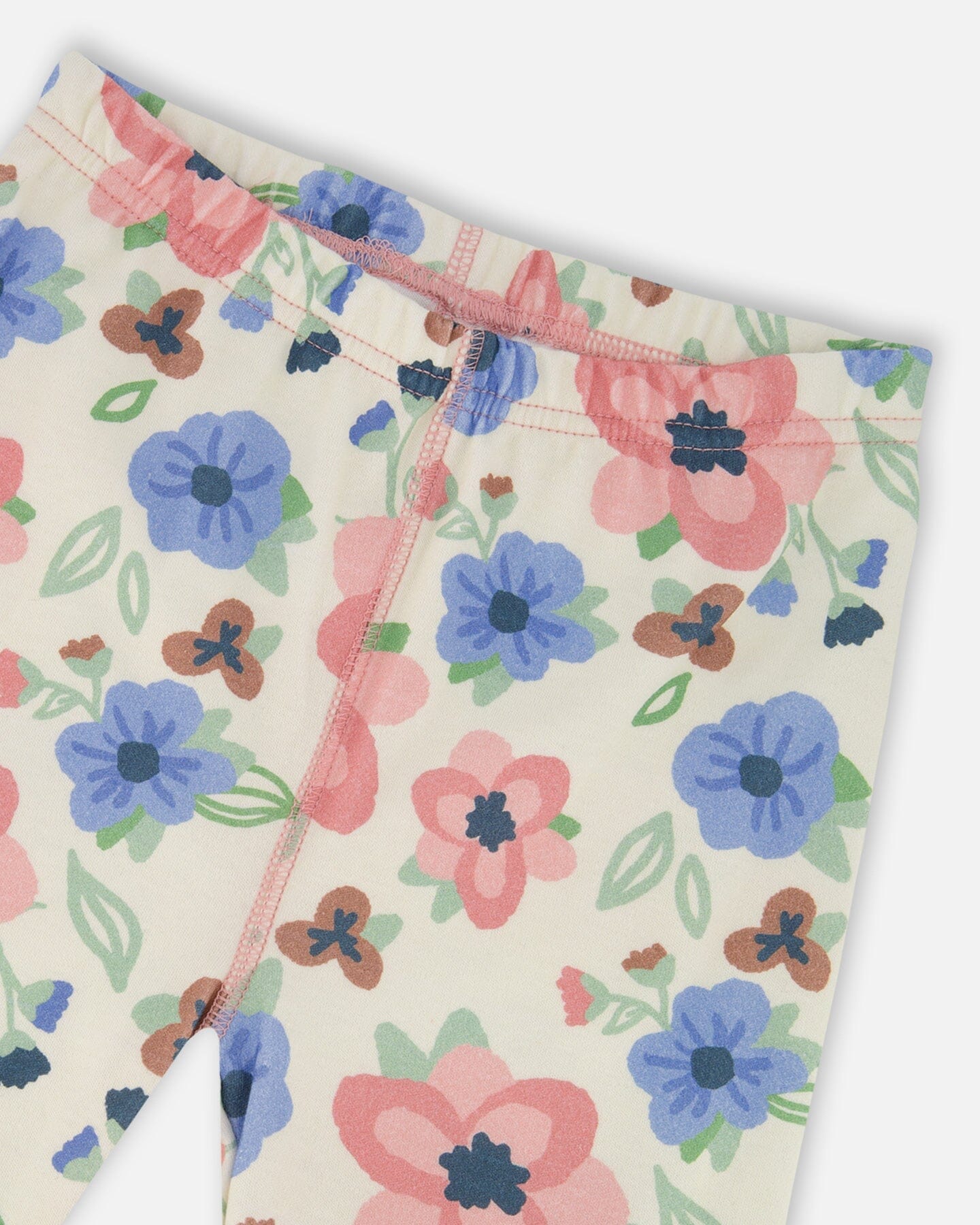 Organic Cotton Two-Piece Pajamas Off-White Flower Print - Image 5
