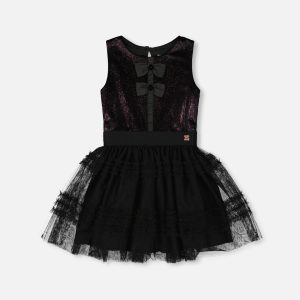 Sleeveless Bi-Material Velour And Mesh Dress Black - Image 12
