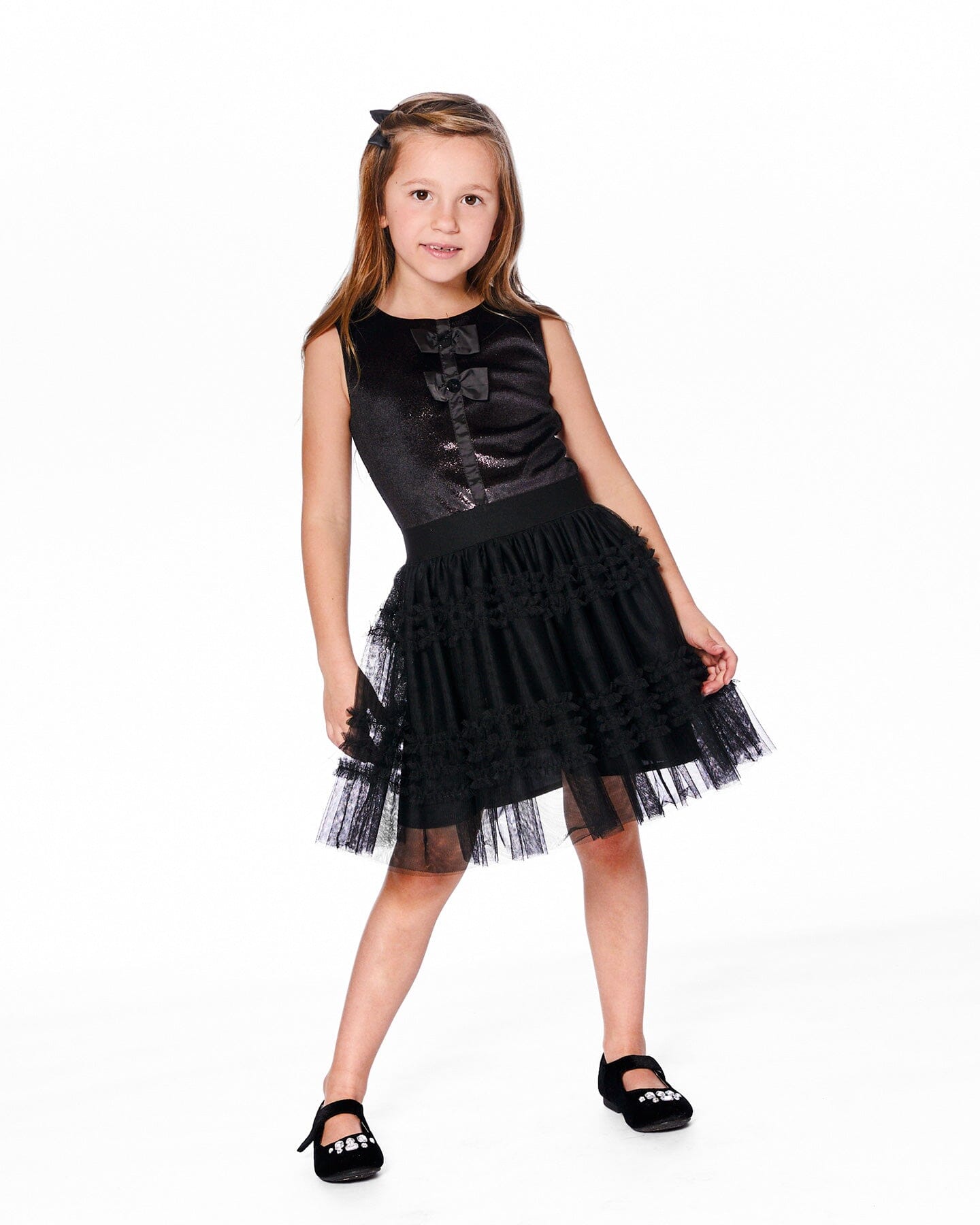 Sleeveless Bi-Material Velour And Mesh Dress Black - Image 3