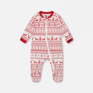 Organic Cotton Baby One-Piece Pajamas Red And White Fairisle - Image 6