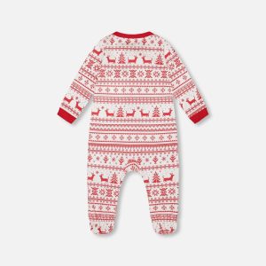 Organic Cotton Baby One-Piece Pajamas Red And White Fairisle - Image 2