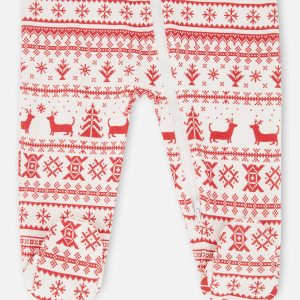 Organic Cotton Baby One-Piece Pajamas Red And White Fairisle - Image 3