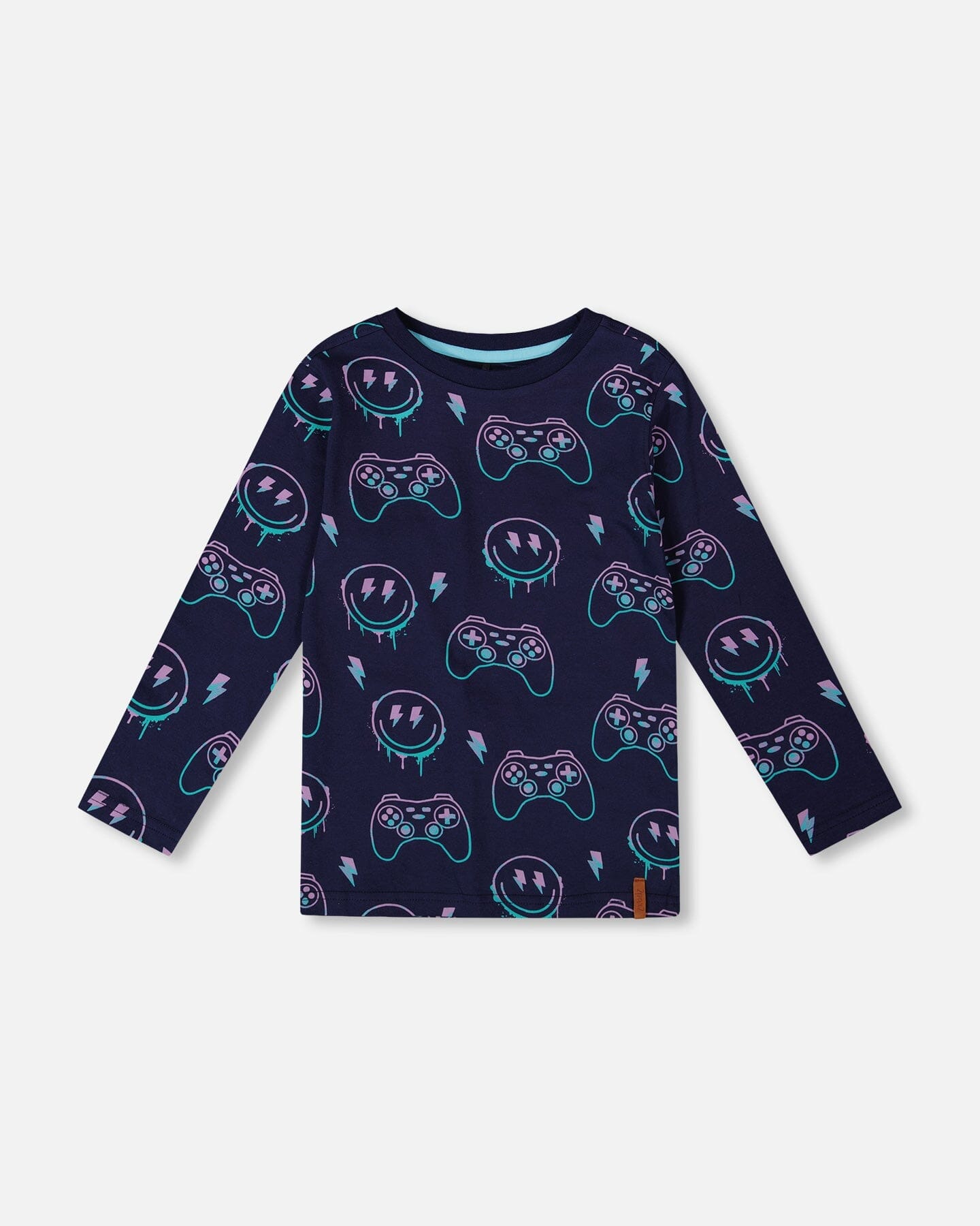 Long Sleeve Organic Cotton Allover Print Tee Navy Blue - Image 14
