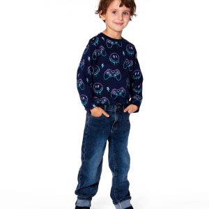 Long Sleeve Organic Cotton Allover Print Tee Navy Blue - Image 2