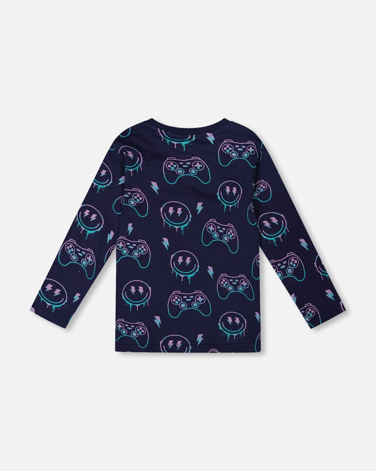 Long Sleeve Organic Cotton Allover Print Tee Navy Blue - Image 3