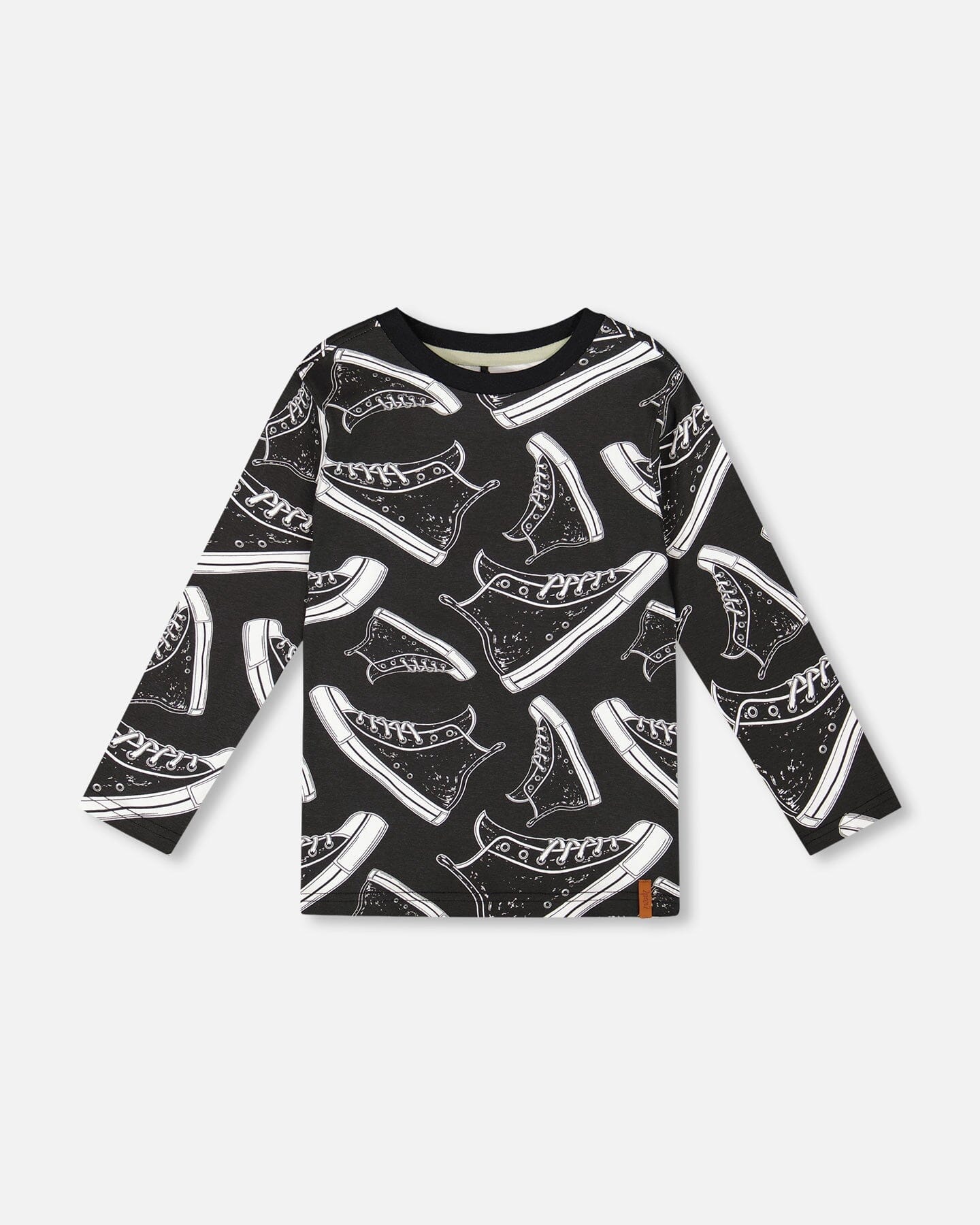 Long Sleeve Organic Cotton Allover Print Tee Black - Image 8