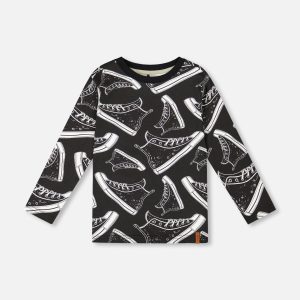 Long Sleeve Organic Cotton Allover Print Tee Black - Image 12