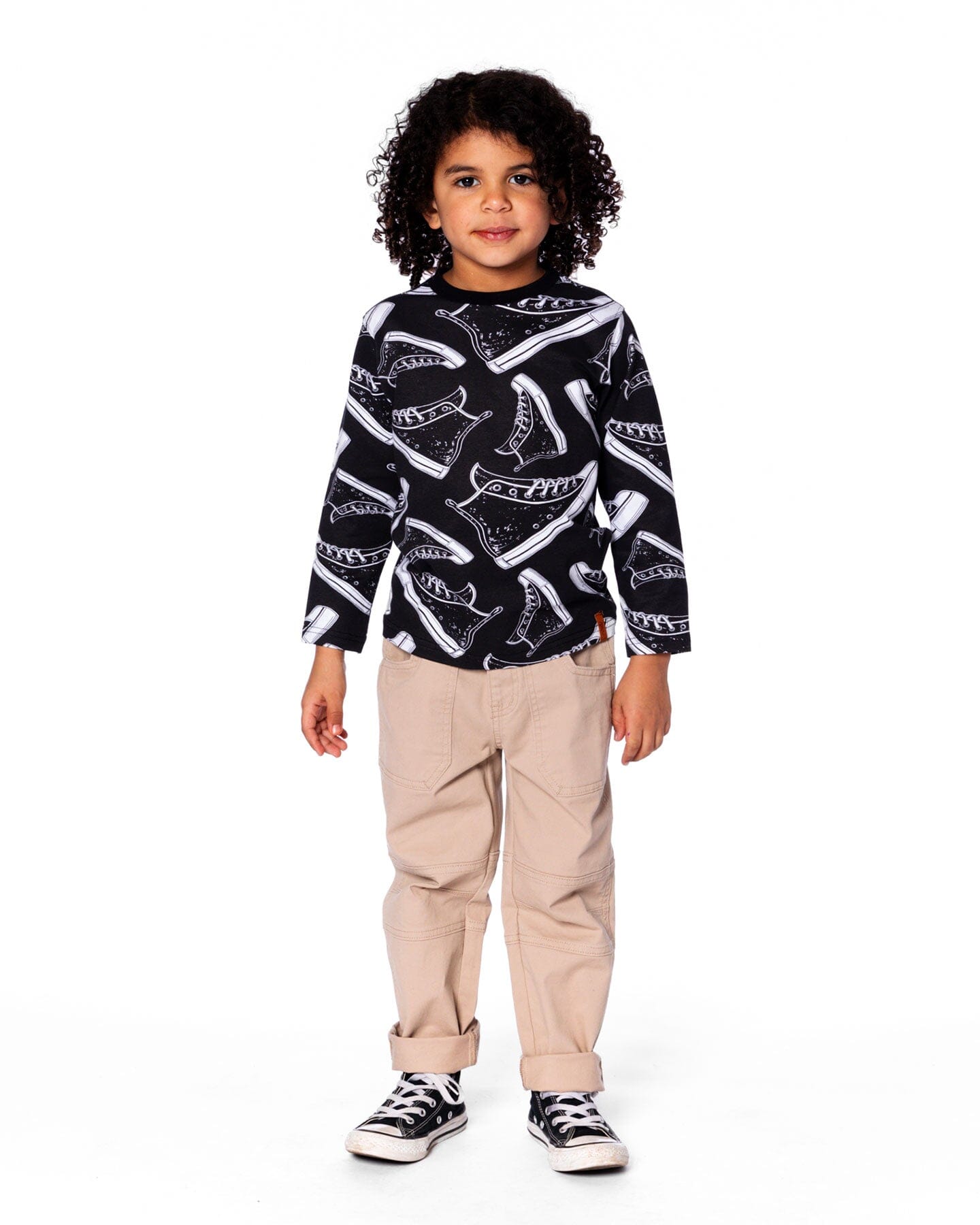Long Sleeve Organic Cotton Allover Print Tee Black - Image 2