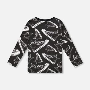 Long Sleeve Organic Cotton Allover Print Tee Black - Image 3