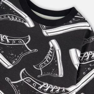 Long Sleeve Organic Cotton Allover Print Tee Black - Image 4