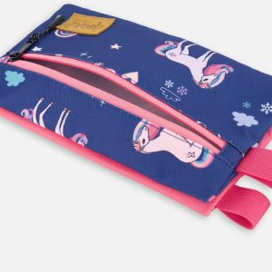 Double Pencil Case Navy Unicorn Print - Image 3