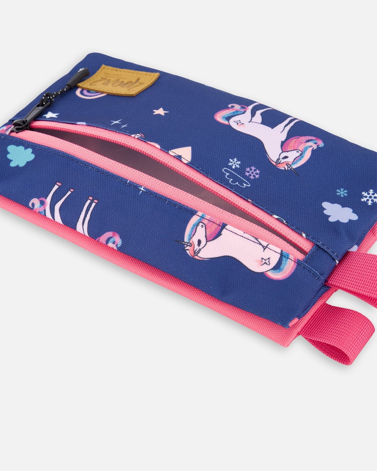 Double Pencil Case Navy Unicorn Print - Image 3