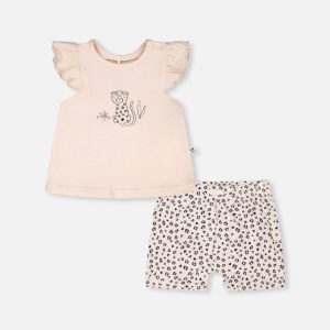 Organic Cotton Jersey Top And Short Set Peach And Peach Animal Print