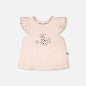 Organic Cotton Jersey Top And Short Set Peach And Peach Animal Print - Image 2