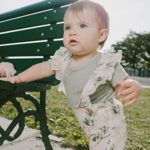 Alternative view of Pointelle Onesie And Cotton Muslin Shortall Set Green And Peach Deer Print