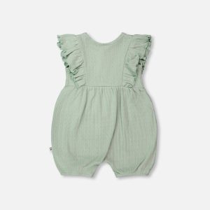 Cotton Pointelle Jersey Romper With Frills Green - Image 2