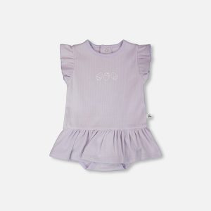 Cotton Rib Jersey Romper With Frill Lilac