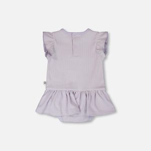 Cotton Rib Jersey Romper With Frill Lilac - Image 3