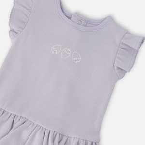 Cotton Rib Jersey Romper With Frill Lilac - Image 4