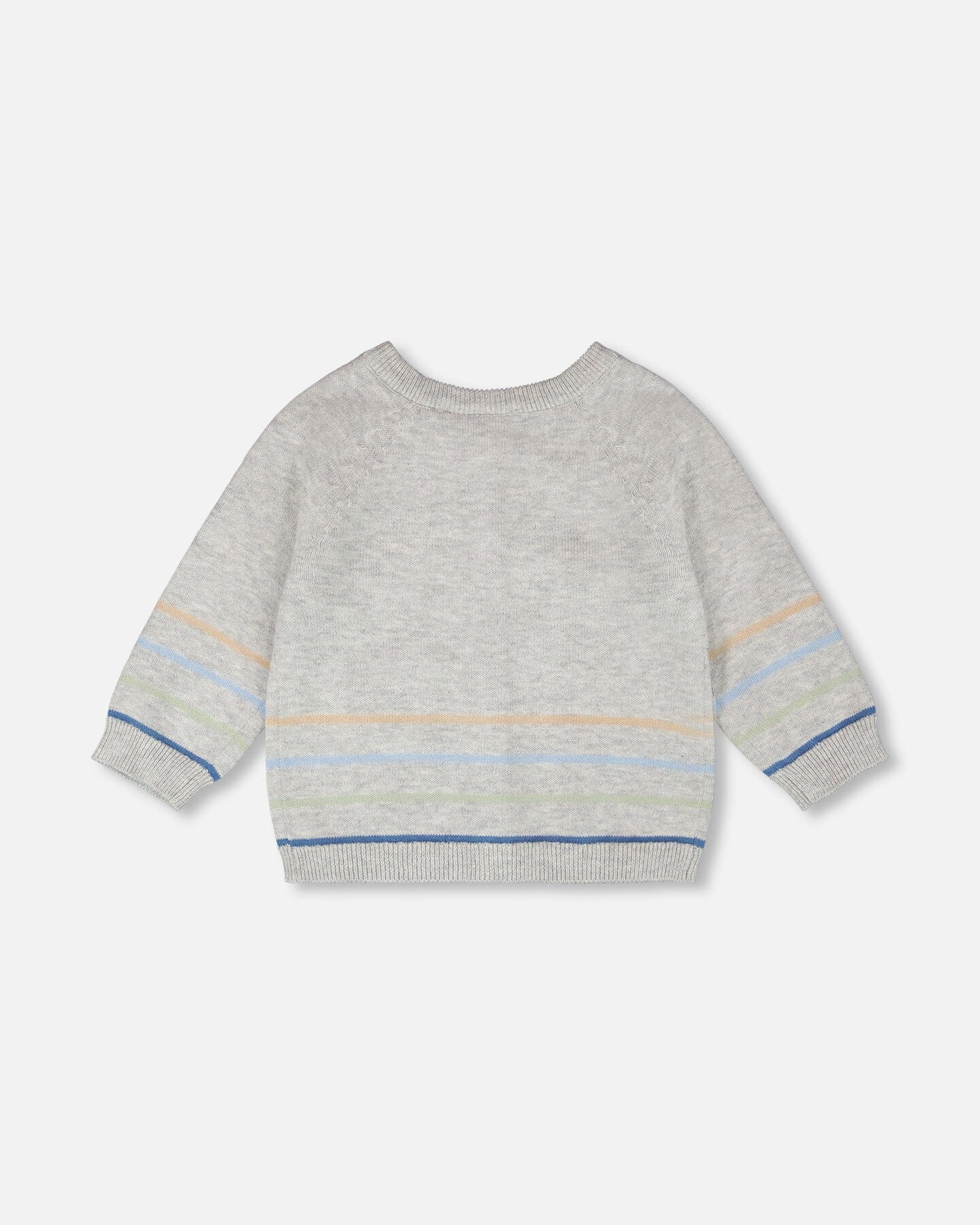 Cotton Knit Striped Button Front Cardigan Light Heather Grey - Image 2