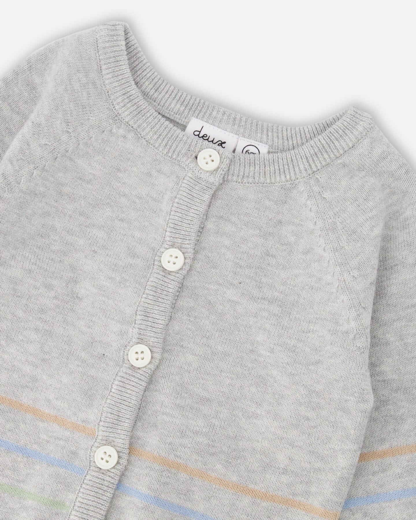 Cotton Knit Striped Button Front Cardigan Light Heather Grey - Image 3