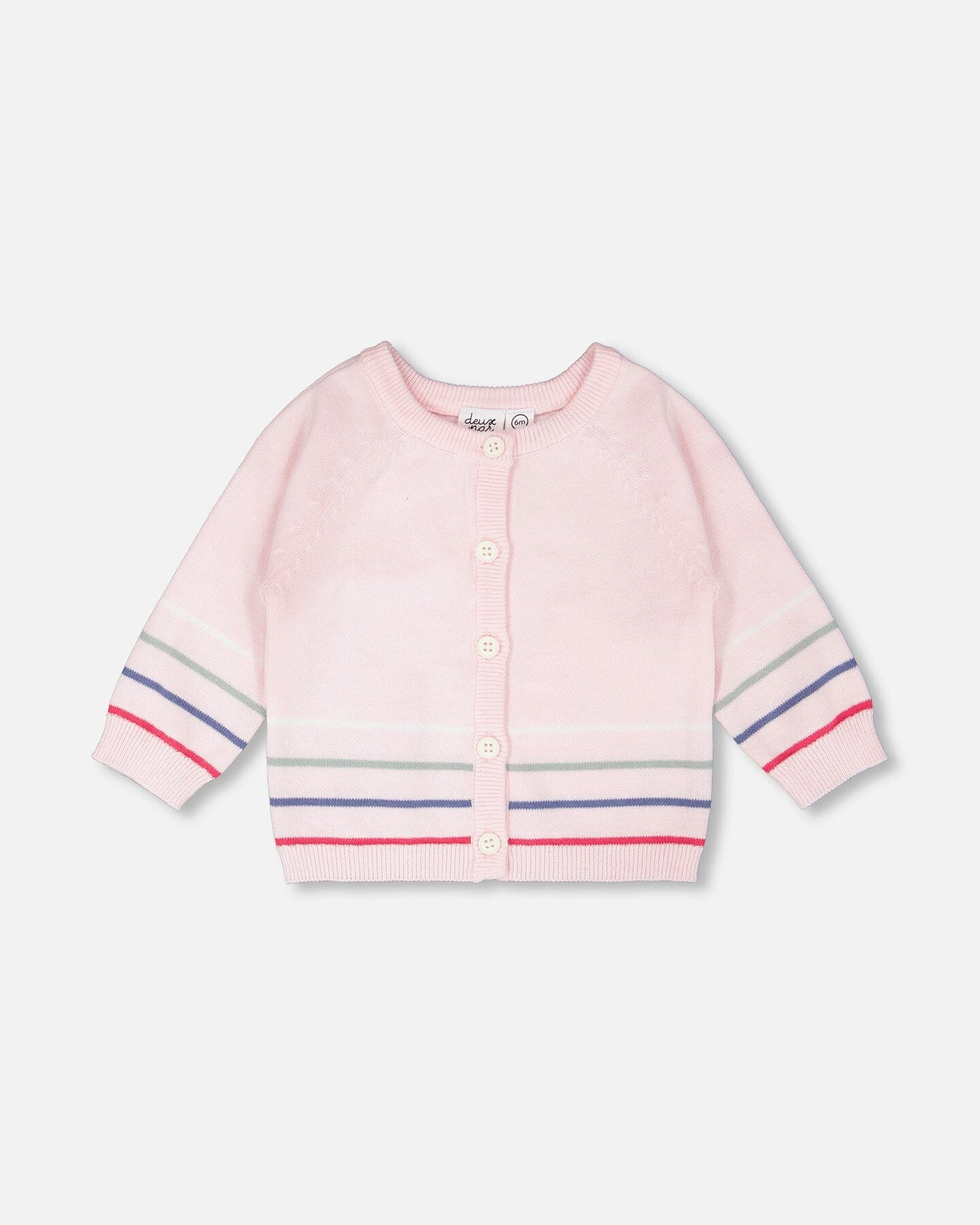 Cotton Knit Striped Button Front Cardigan Light Pink - Image 10