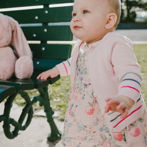 Cotton Knit Striped Button Front Cardigan Light Pink - Image 2