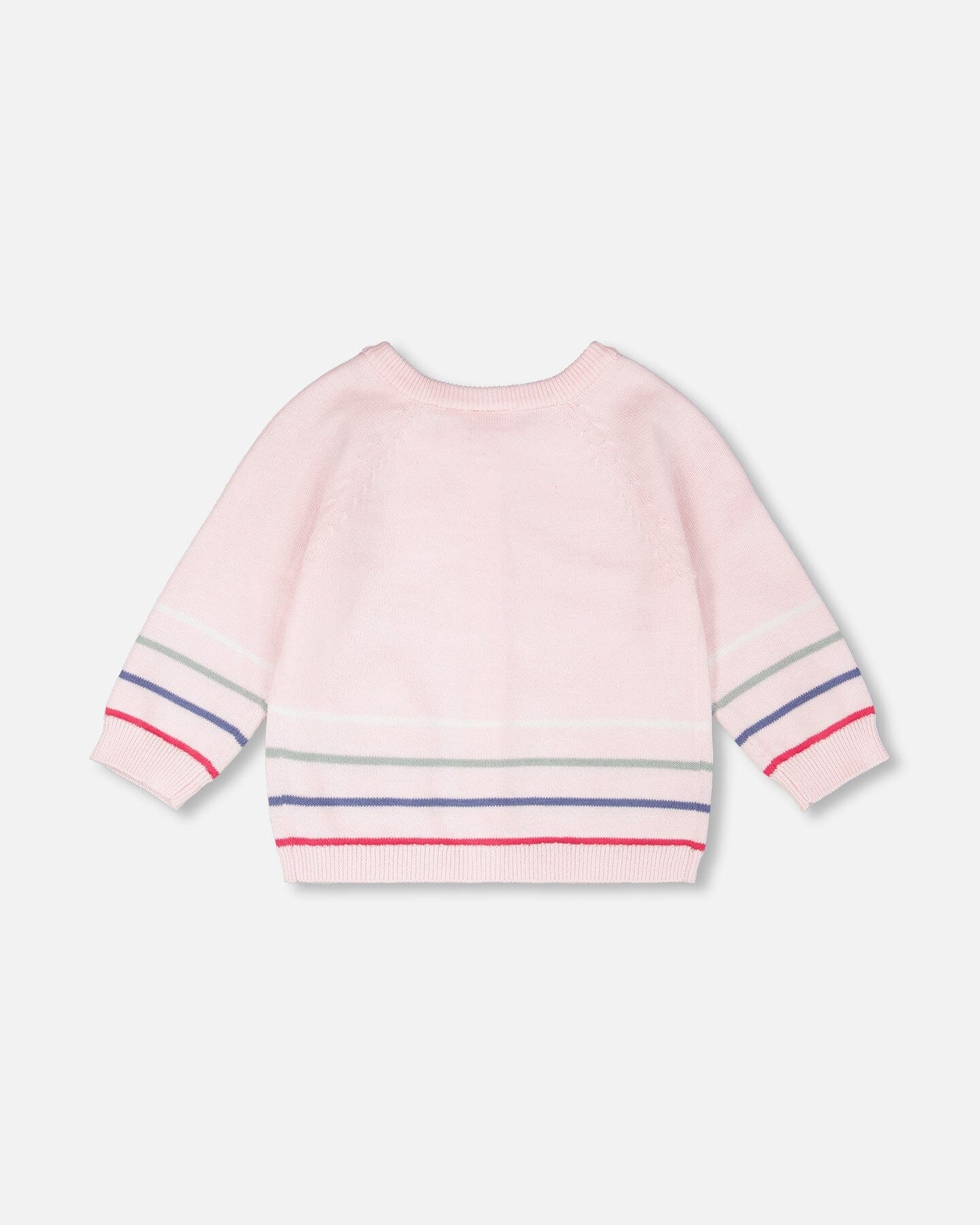 Cotton Knit Striped Button Front Cardigan Light Pink - Image 3