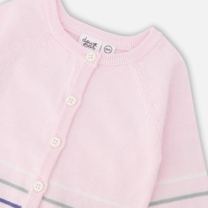 Cotton Knit Striped Button Front Cardigan Light Pink - Image 4