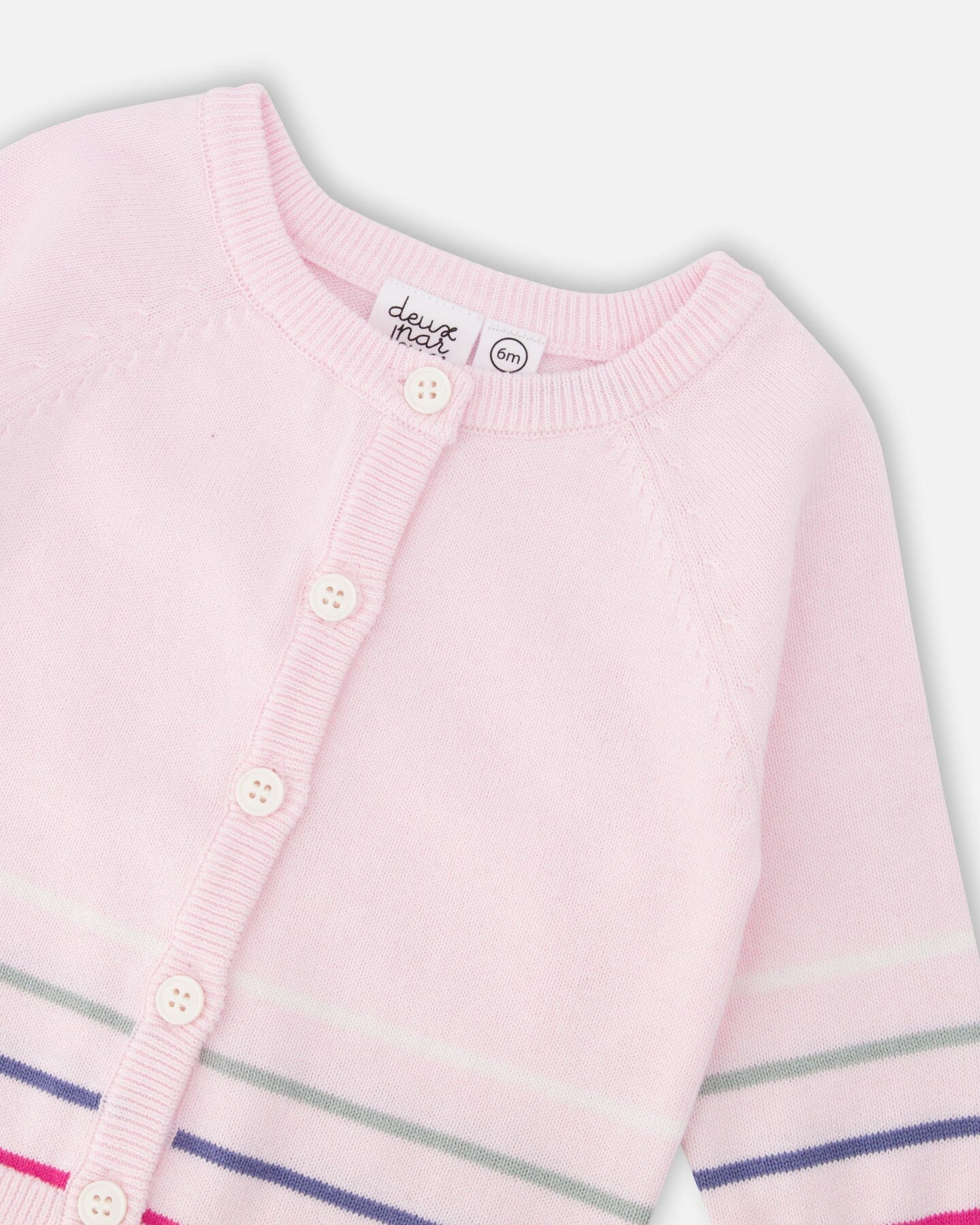 Cotton Knit Striped Button Front Cardigan Light Pink - Image 4