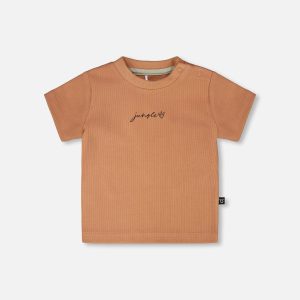 Cotton Rib Jersey T-Shirt And Organic Cotton Jersey Short Set Caramel And Beige Zebra Print - Image 3