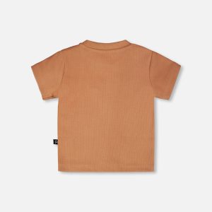 Cotton Rib Jersey T-Shirt And Organic Cotton Jersey Short Set Caramel And Beige Zebra Print - Image 4