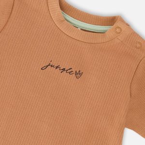Cotton Rib Jersey T-Shirt And Organic Cotton Jersey Short Set Caramel And Beige Zebra Print - Image 5