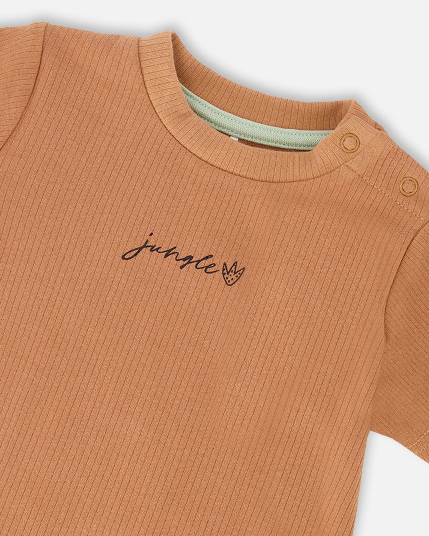 Cotton Rib Jersey T-Shirt And Organic Cotton Jersey Short Set Caramel And Beige Zebra Print - Image 5