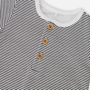 Cotton Jersey Romper Black And Off White Stripes - Image 3