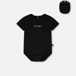 Evolutive Organic Cotton Jersey "Mister Zebra" Onesie Black