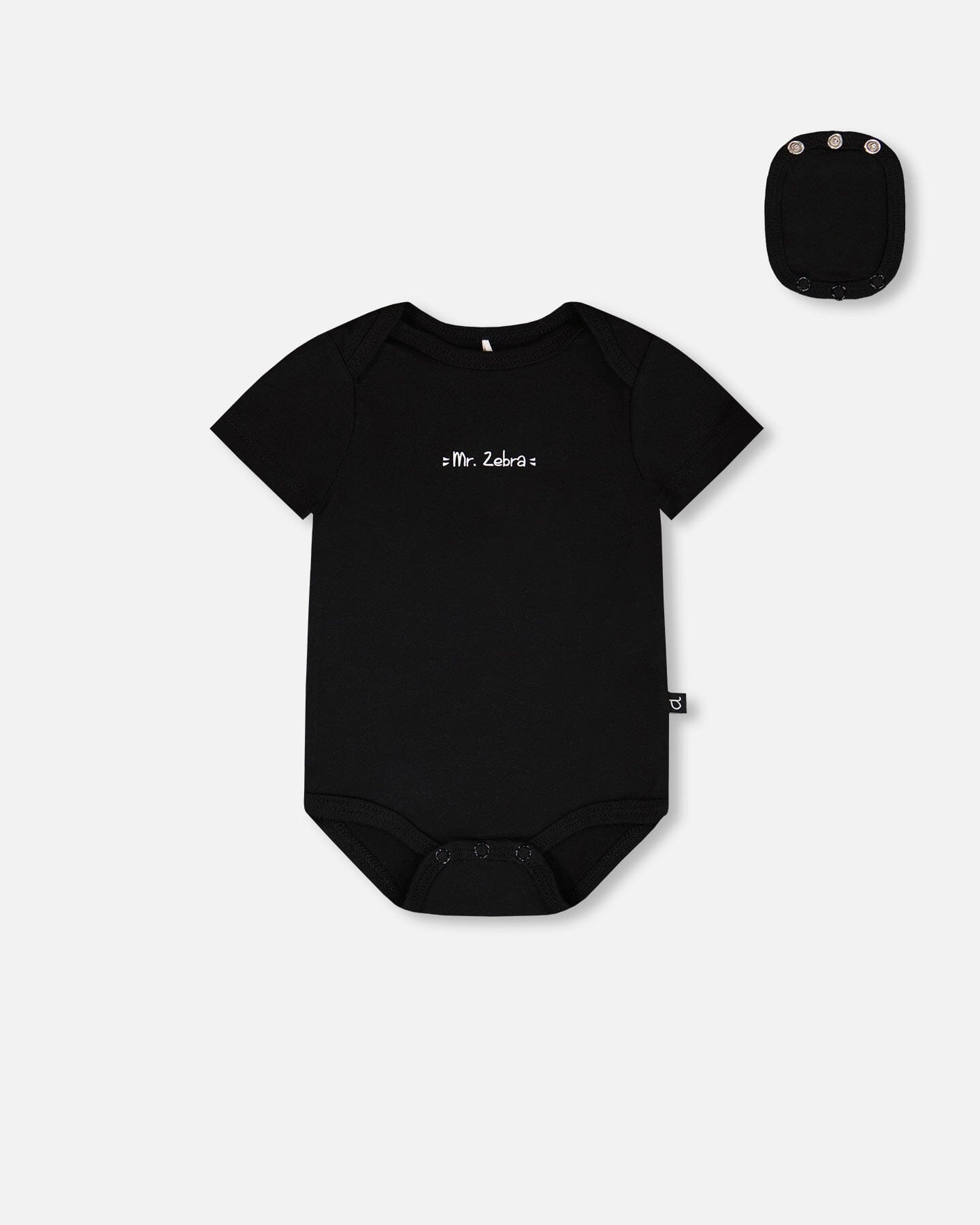 Evolutive Organic Cotton Jersey "Mister Zebra" Onesie Black