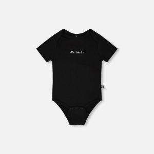 Evolutive Organic Cotton Jersey "Mister Zebra" Onesie Black - Image 2