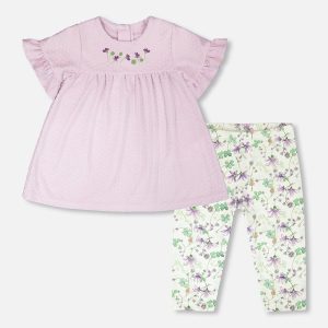 Jersey Tunic And Cotton Capri Set Lavender And Green Printed Flowers
