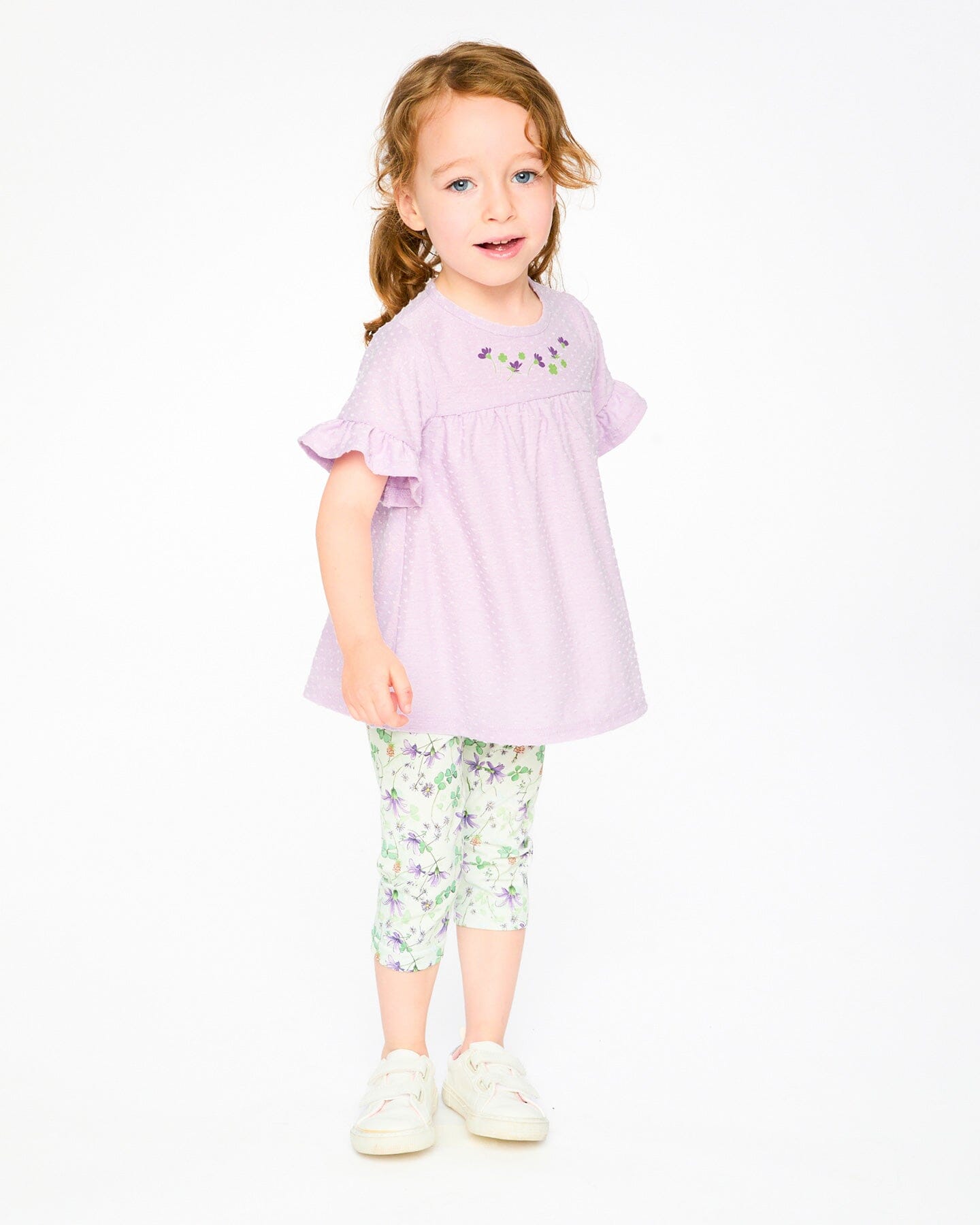 Jersey Tunic And Cotton Capri Set Lavender And Green Printed Flowers - Image 2