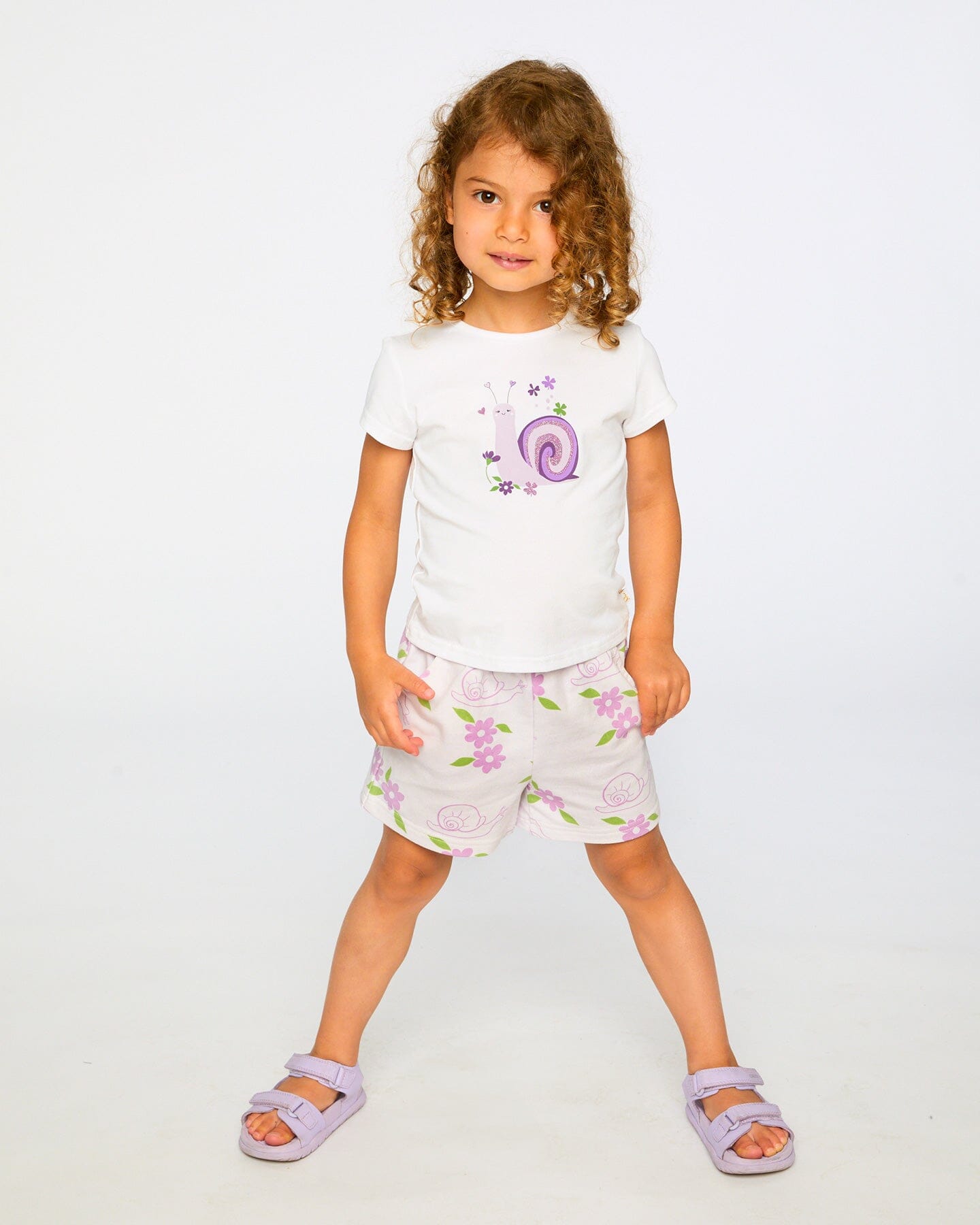 French Terry Shorts Lilac Snails Print - Image 3