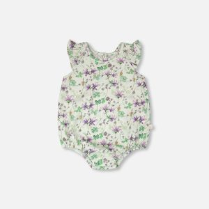 Jersey Romper Green Printed Flowers