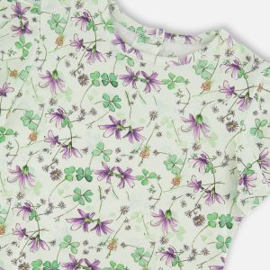 Jersey T-Shirt Green Printed Flowers - Image 4