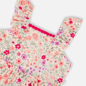Tunic And Organic Cotton Capri Set Off White Printed Flowers And Pink - Image 4