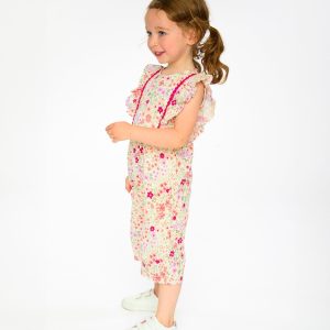 Muslin Jumpsuit Off White Printed Flowers - Image 2