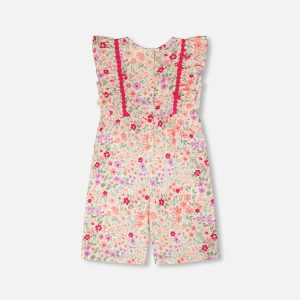 Muslin Jumpsuit Off White Printed Flowers - Image 3