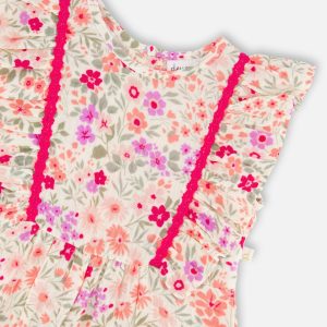 Muslin Jumpsuit Off White Printed Flowers - Image 4