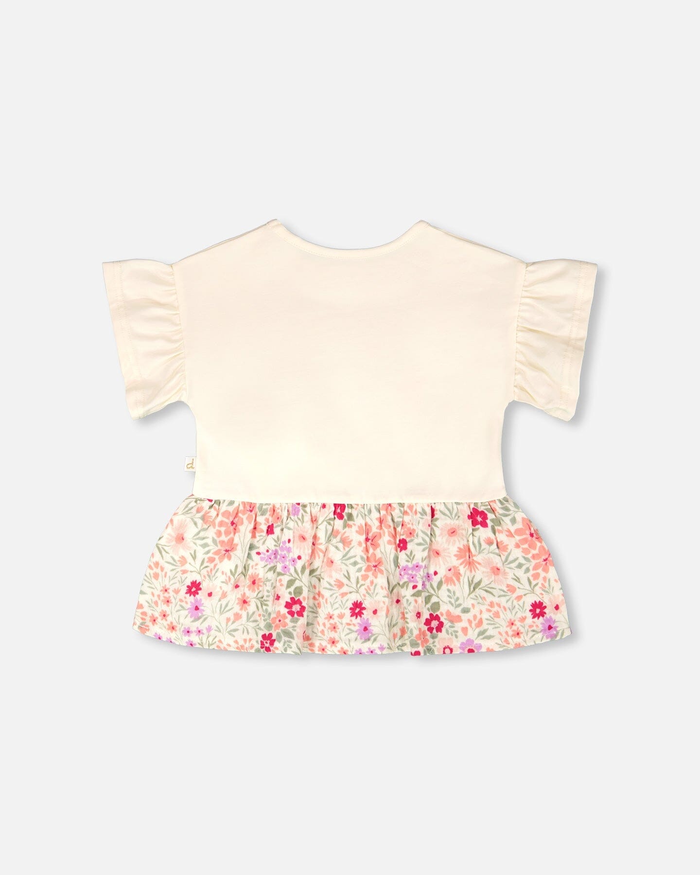 Organic Cotton Bi-Material Tunic Beige Flowers Print - Image 4