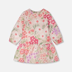 French Terry Dress Pink Printed Flowers - Image 13